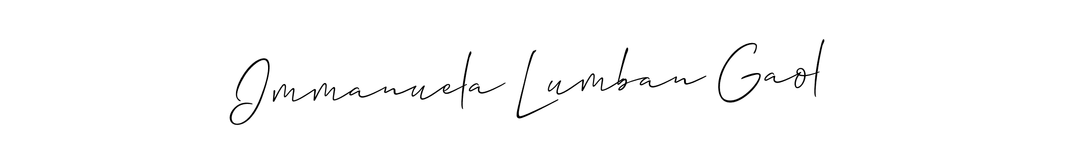 The best way (Allison_Script) to make a short signature is to pick only two or three words in your name. The name Immanuela Lumban Gaol include a total of six letters. For converting this name. Immanuela Lumban Gaol signature style 2 images and pictures png