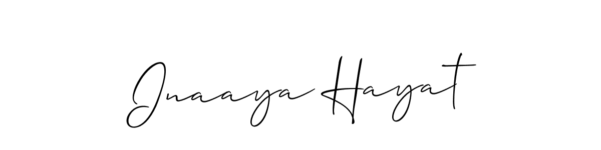 Create a beautiful signature design for name Inaaya Hayat. With this signature (Allison_Script) fonts, you can make a handwritten signature for free. Inaaya Hayat signature style 2 images and pictures png