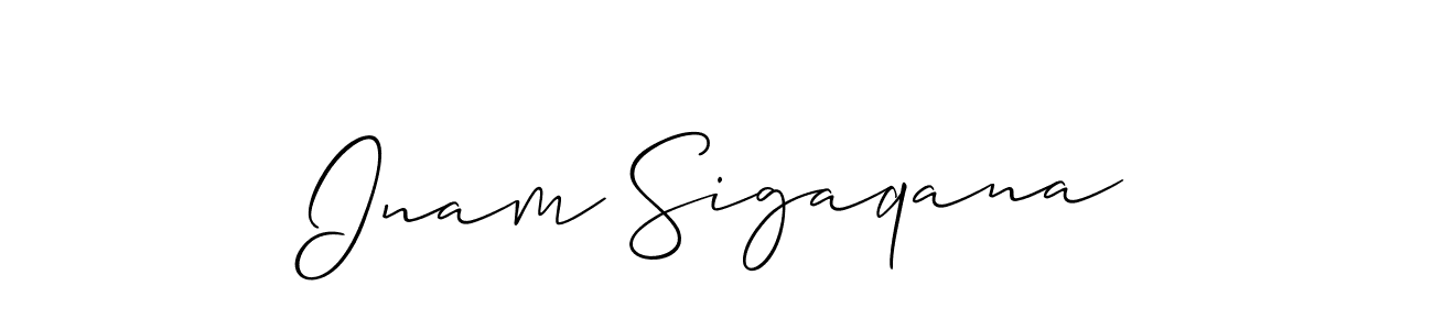Similarly Allison_Script is the best handwritten signature design. Signature creator online .You can use it as an online autograph creator for name Inam Sigaqana. Inam Sigaqana signature style 2 images and pictures png