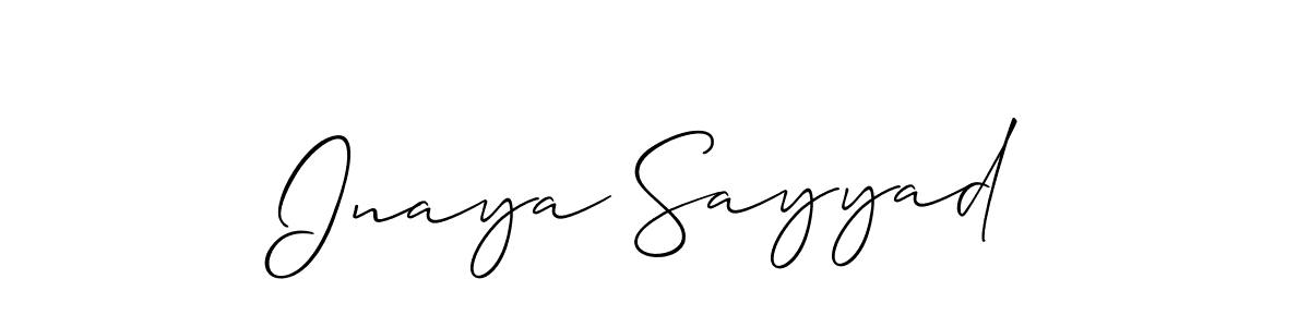 The best way (Allison_Script) to make a short signature is to pick only two or three words in your name. The name Inaya Sayyad include a total of six letters. For converting this name. Inaya Sayyad signature style 2 images and pictures png