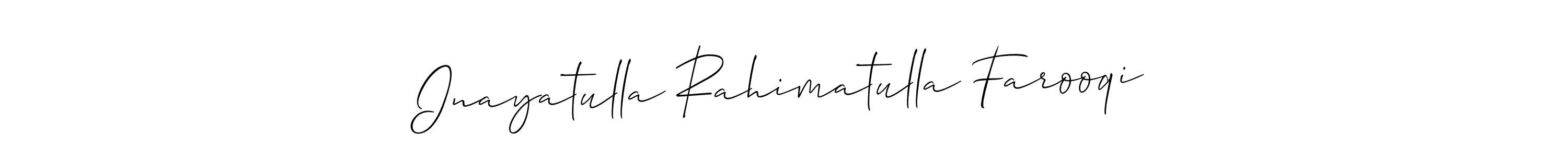 How to make Inayatulla Rahimatulla Farooqi name signature. Use Allison_Script style for creating short signs online. This is the latest handwritten sign. Inayatulla Rahimatulla Farooqi signature style 2 images and pictures png