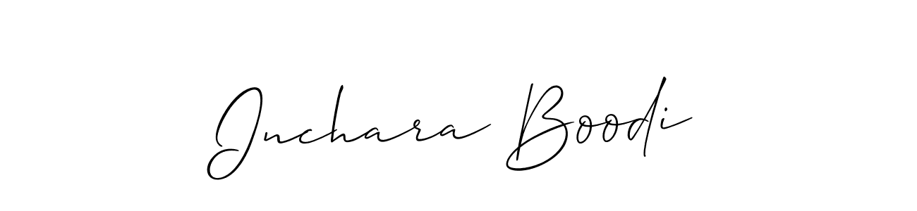 The best way (Allison_Script) to make a short signature is to pick only two or three words in your name. The name Inchara Boodi include a total of six letters. For converting this name. Inchara Boodi signature style 2 images and pictures png