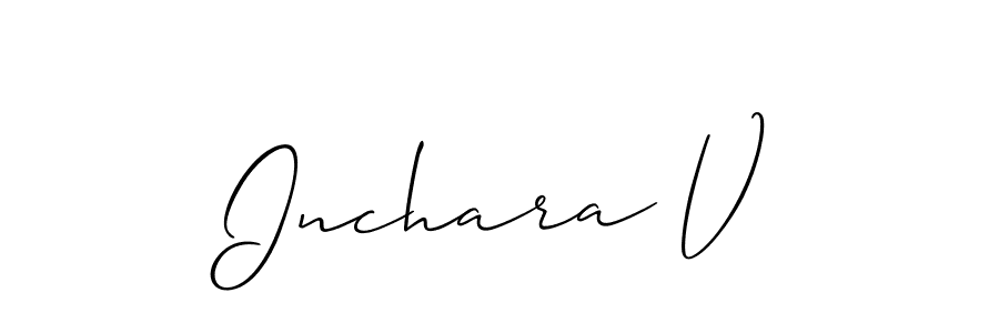 The best way (Allison_Script) to make a short signature is to pick only two or three words in your name. The name Inchara V include a total of six letters. For converting this name. Inchara V signature style 2 images and pictures png