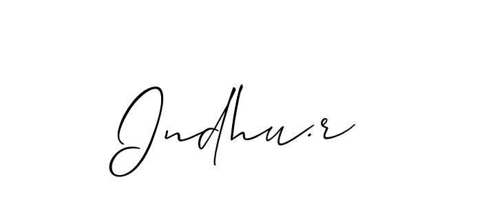 The best way (Allison_Script) to make a short signature is to pick only two or three words in your name. The name Indhu.r include a total of six letters. For converting this name. Indhu.r signature style 2 images and pictures png