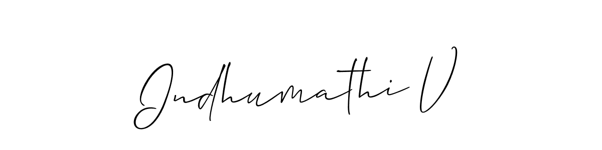 Create a beautiful signature design for name Indhumathi V. With this signature (Allison_Script) fonts, you can make a handwritten signature for free. Indhumathi V signature style 2 images and pictures png