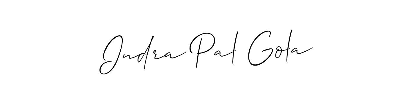 Allison_Script is a professional signature style that is perfect for those who want to add a touch of class to their signature. It is also a great choice for those who want to make their signature more unique. Get Indra Pal Gola name to fancy signature for free. Indra Pal Gola signature style 2 images and pictures png