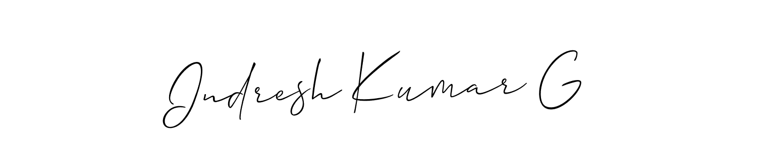 Also we have Indresh Kumar G name is the best signature style. Create professional handwritten signature collection using Allison_Script autograph style. Indresh Kumar G signature style 2 images and pictures png