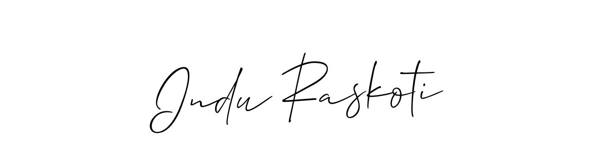 Create a beautiful signature design for name Indu Raskoti. With this signature (Allison_Script) fonts, you can make a handwritten signature for free. Indu Raskoti signature style 2 images and pictures png
