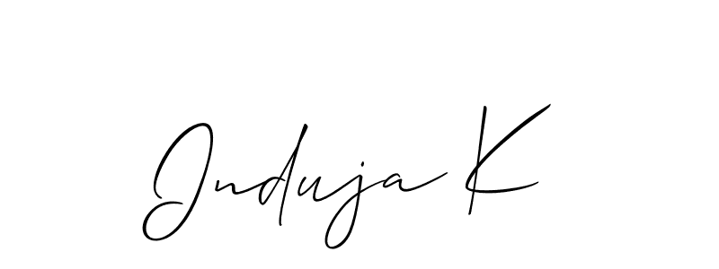 Make a beautiful signature design for name Induja K. With this signature (Allison_Script) style, you can create a handwritten signature for free. Induja K signature style 2 images and pictures png