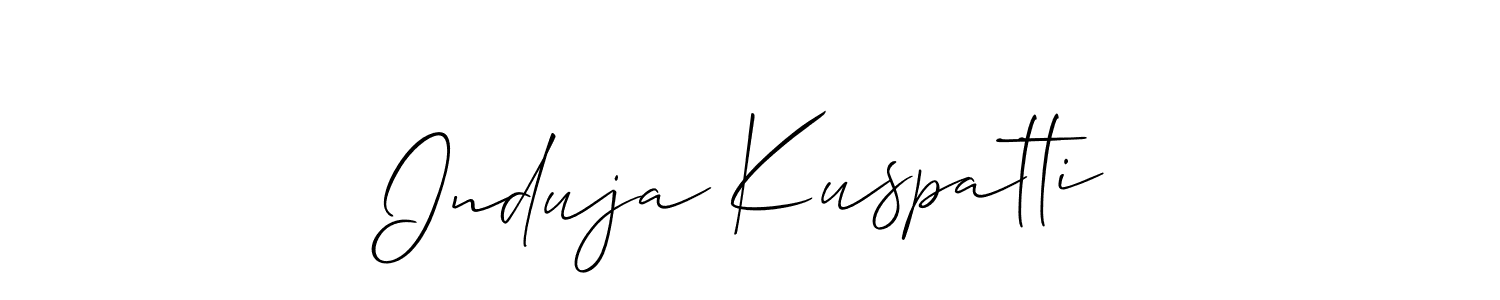 Create a beautiful signature design for name Induja Kuspatti. With this signature (Allison_Script) fonts, you can make a handwritten signature for free. Induja Kuspatti signature style 2 images and pictures png