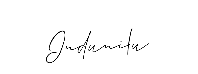 Design your own signature with our free online signature maker. With this signature software, you can create a handwritten (Allison_Script) signature for name Indunilu. Indunilu signature style 2 images and pictures png