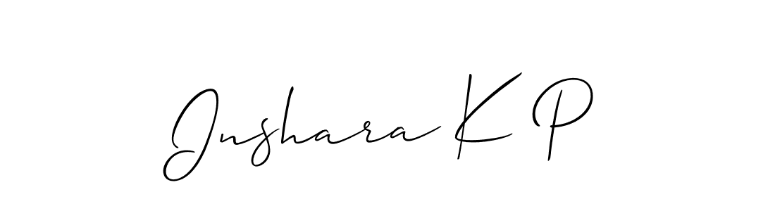 You should practise on your own different ways (Allison_Script) to write your name (Inshara K P) in signature. don't let someone else do it for you. Inshara K P signature style 2 images and pictures png