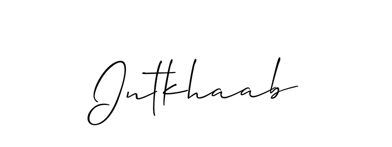 How to make Intkhaab name signature. Use Allison_Script style for creating short signs online. This is the latest handwritten sign. Intkhaab signature style 2 images and pictures png