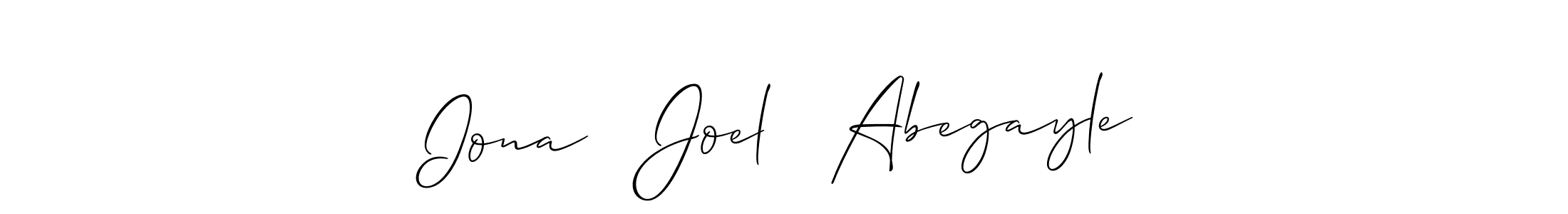 Make a beautiful signature design for name Iona   Joel   Abegayle. With this signature (Allison_Script) style, you can create a handwritten signature for free. Iona   Joel   Abegayle signature style 2 images and pictures png