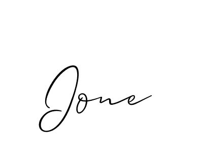 Make a beautiful signature design for name Ione. With this signature (Allison_Script) style, you can create a handwritten signature for free. Ione signature style 2 images and pictures png