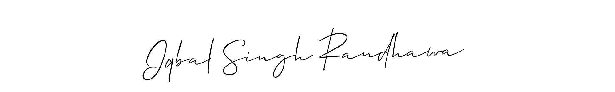 The best way (Allison_Script) to make a short signature is to pick only two or three words in your name. The name Iqbal Singh Randhawa include a total of six letters. For converting this name. Iqbal Singh Randhawa signature style 2 images and pictures png