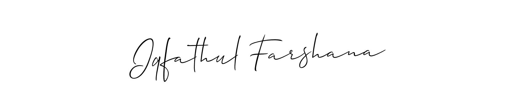 The best way (Allison_Script) to make a short signature is to pick only two or three words in your name. The name Iqfathul Farshana include a total of six letters. For converting this name. Iqfathul Farshana signature style 2 images and pictures png