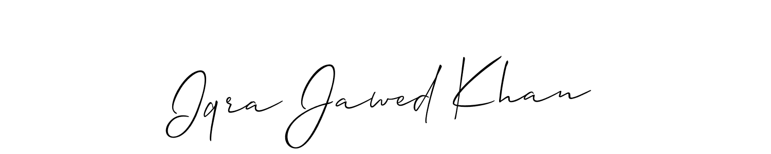 The best way (Allison_Script) to make a short signature is to pick only two or three words in your name. The name Iqra Jawed Khan include a total of six letters. For converting this name. Iqra Jawed Khan signature style 2 images and pictures png