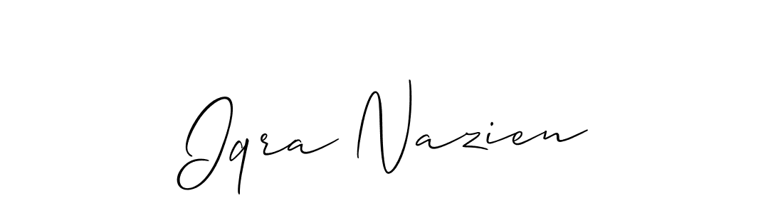 Allison_Script is a professional signature style that is perfect for those who want to add a touch of class to their signature. It is also a great choice for those who want to make their signature more unique. Get Iqra Nazien name to fancy signature for free. Iqra Nazien signature style 2 images and pictures png
