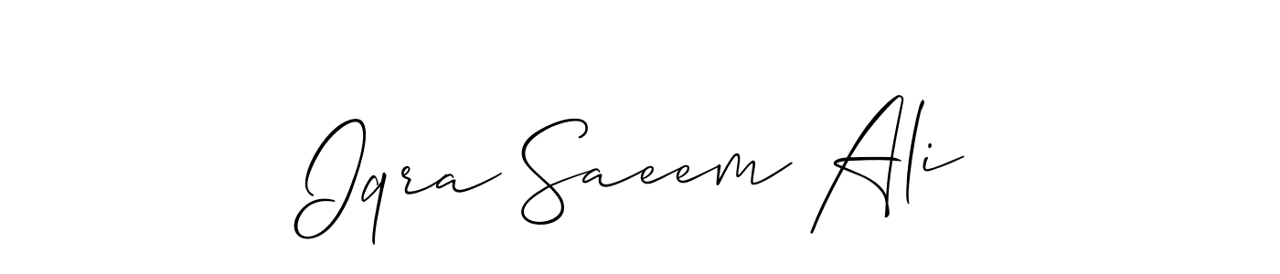 You should practise on your own different ways (Allison_Script) to write your name (Iqra Saeem Ali) in signature. don't let someone else do it for you. Iqra Saeem Ali signature style 2 images and pictures png