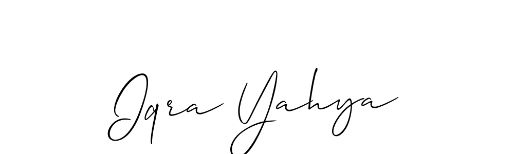 Allison_Script is a professional signature style that is perfect for those who want to add a touch of class to their signature. It is also a great choice for those who want to make their signature more unique. Get Iqra Yahya name to fancy signature for free. Iqra Yahya signature style 2 images and pictures png