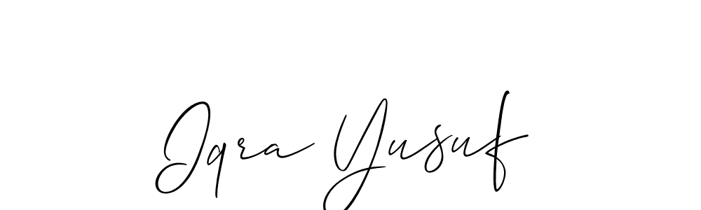 Create a beautiful signature design for name Iqra Yusuf. With this signature (Allison_Script) fonts, you can make a handwritten signature for free. Iqra Yusuf signature style 2 images and pictures png