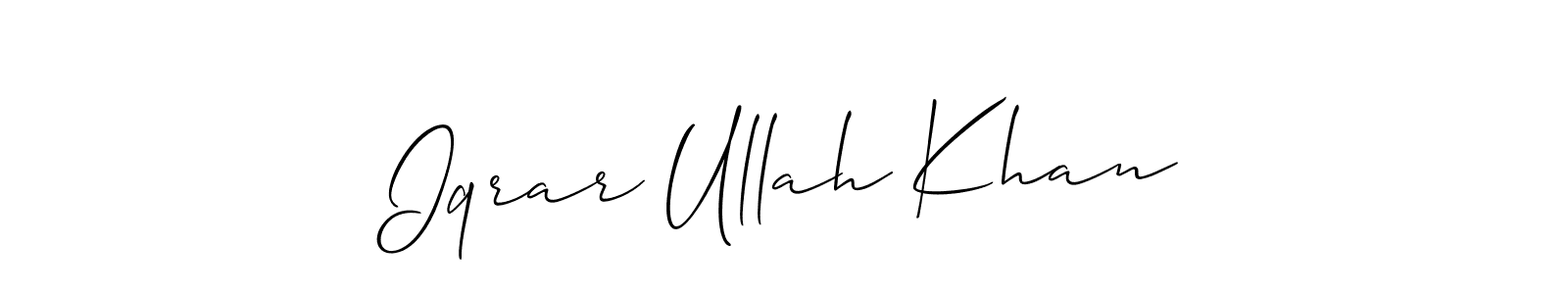Make a short Iqrar Ullah Khan signature style. Manage your documents anywhere anytime using Allison_Script. Create and add eSignatures, submit forms, share and send files easily. Iqrar Ullah Khan signature style 2 images and pictures png