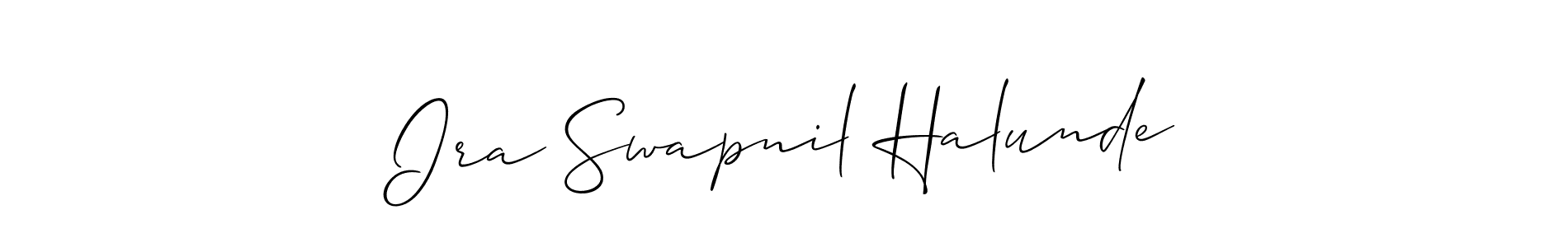 The best way (Allison_Script) to make a short signature is to pick only two or three words in your name. The name Ira Swapnil Halunde include a total of six letters. For converting this name. Ira Swapnil Halunde signature style 2 images and pictures png