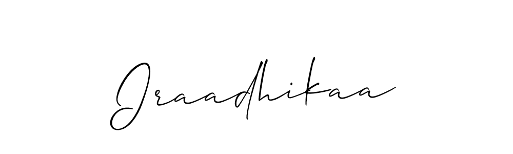 The best way (Allison_Script) to make a short signature is to pick only two or three words in your name. The name Iraadhikaa include a total of six letters. For converting this name. Iraadhikaa signature style 2 images and pictures png