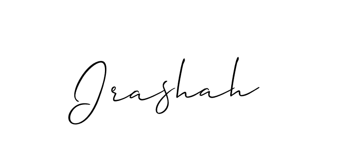Use a signature maker to create a handwritten signature online. With this signature software, you can design (Allison_Script) your own signature for name Irashah. Irashah signature style 2 images and pictures png
