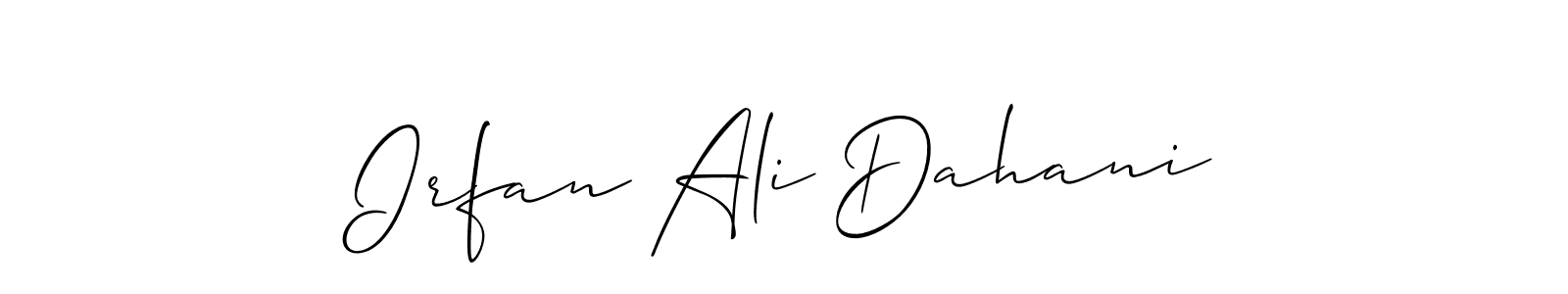 The best way (Allison_Script) to make a short signature is to pick only two or three words in your name. The name Irfan Ali Dahani include a total of six letters. For converting this name. Irfan Ali Dahani signature style 2 images and pictures png