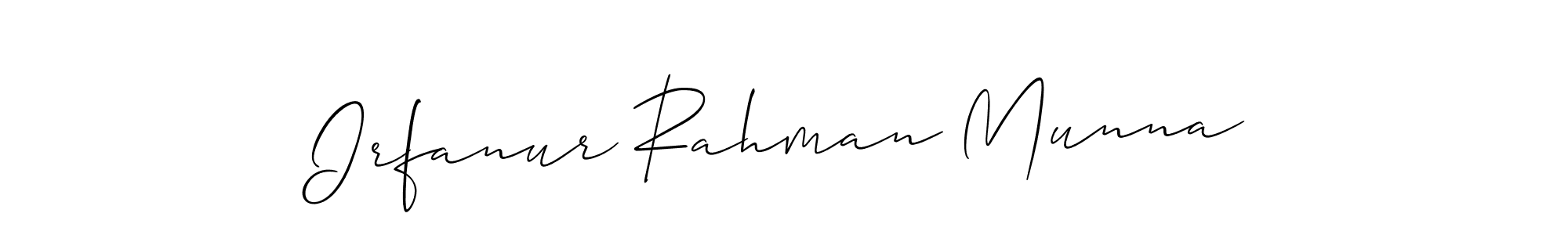 This is the best signature style for the Irfanur Rahman Munna name. Also you like these signature font (Allison_Script). Mix name signature. Irfanur Rahman Munna signature style 2 images and pictures png