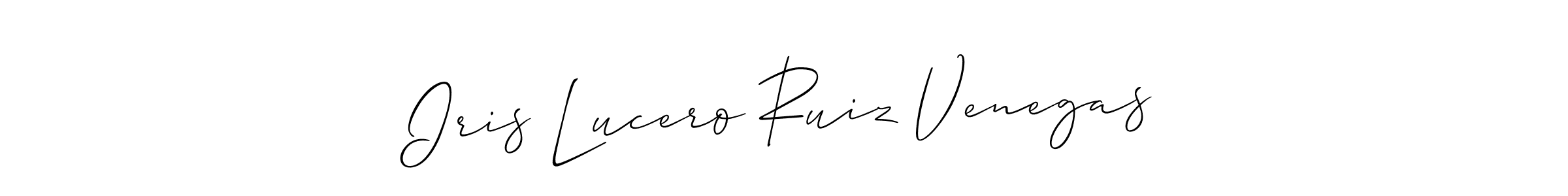 The best way (Allison_Script) to make a short signature is to pick only two or three words in your name. The name Iris Lucero Ruiz Venegas include a total of six letters. For converting this name. Iris Lucero Ruiz Venegas signature style 2 images and pictures png