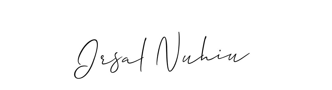 How to make Irsal Nuhiu signature? Allison_Script is a professional autograph style. Create handwritten signature for Irsal Nuhiu name. Irsal Nuhiu signature style 2 images and pictures png