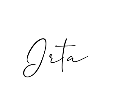 Make a beautiful signature design for name Irta. With this signature (Allison_Script) style, you can create a handwritten signature for free. Irta signature style 2 images and pictures png