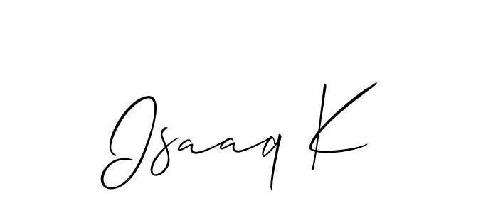 How to make Isaaq K name signature. Use Allison_Script style for creating short signs online. This is the latest handwritten sign. Isaaq K signature style 2 images and pictures png