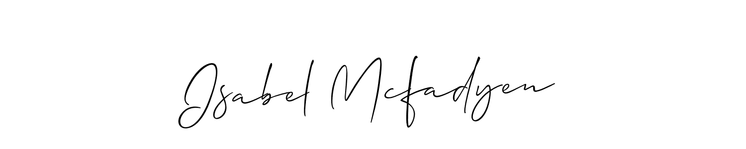 Isabel Mcfadyen stylish signature style. Best Handwritten Sign (Allison_Script) for my name. Handwritten Signature Collection Ideas for my name Isabel Mcfadyen. Isabel Mcfadyen signature style 2 images and pictures png