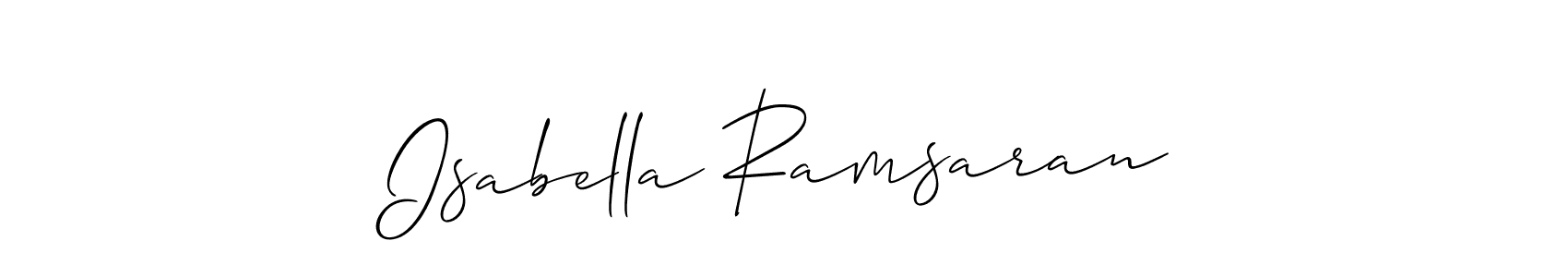 The best way (Allison_Script) to make a short signature is to pick only two or three words in your name. The name Isabella Ramsaran include a total of six letters. For converting this name. Isabella Ramsaran signature style 2 images and pictures png