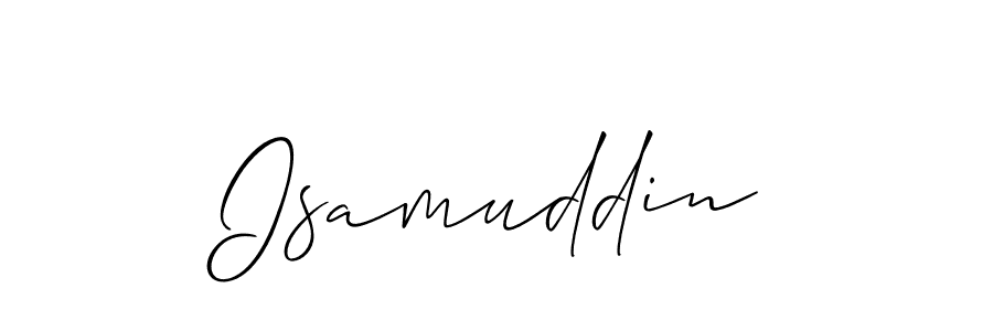Make a beautiful signature design for name Isamuddin. With this signature (Allison_Script) style, you can create a handwritten signature for free. Isamuddin signature style 2 images and pictures png