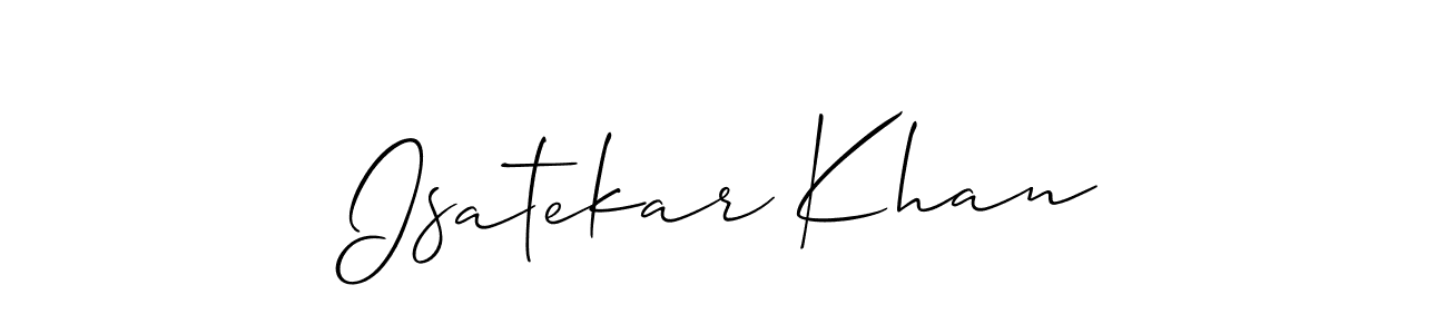 if you are searching for the best signature style for your name Isatekar Khan. so please give up your signature search. here we have designed multiple signature styles  using Allison_Script. Isatekar Khan signature style 2 images and pictures png