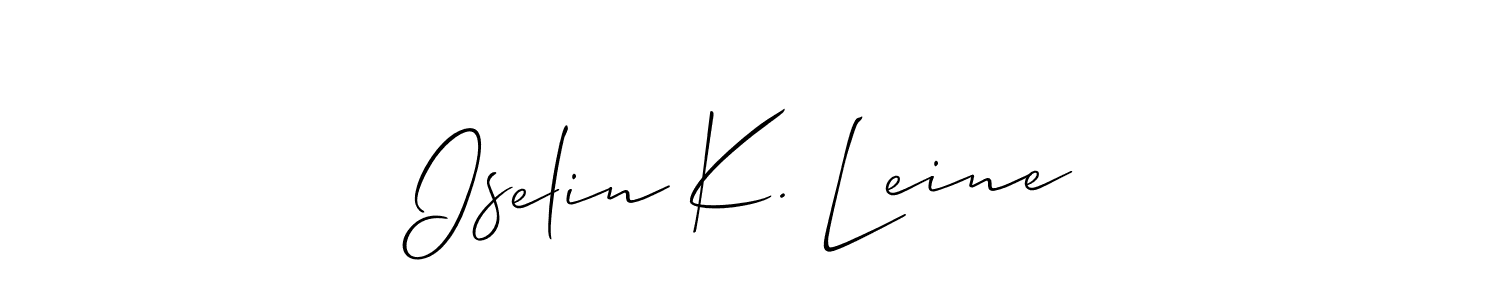 The best way (Allison_Script) to make a short signature is to pick only two or three words in your name. The name Iselin K. Leine include a total of six letters. For converting this name. Iselin K. Leine signature style 2 images and pictures png