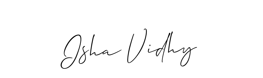 The best way (Allison_Script) to make a short signature is to pick only two or three words in your name. The name Isha Vidhy include a total of six letters. For converting this name. Isha Vidhy signature style 2 images and pictures png