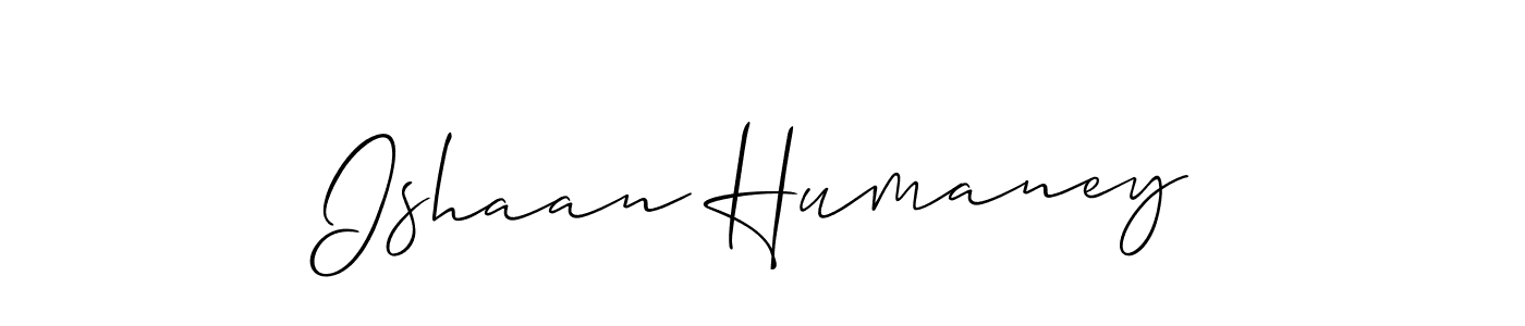 The best way (Allison_Script) to make a short signature is to pick only two or three words in your name. The name Ishaan Humaney include a total of six letters. For converting this name. Ishaan Humaney signature style 2 images and pictures png