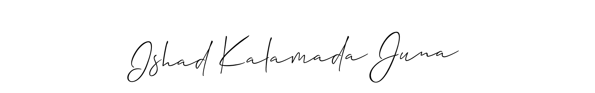 Allison_Script is a professional signature style that is perfect for those who want to add a touch of class to their signature. It is also a great choice for those who want to make their signature more unique. Get Ishad Kalamada Juna name to fancy signature for free. Ishad Kalamada Juna signature style 2 images and pictures png