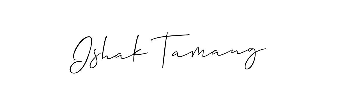 The best way (Allison_Script) to make a short signature is to pick only two or three words in your name. The name Ishak Tamang include a total of six letters. For converting this name. Ishak Tamang signature style 2 images and pictures png