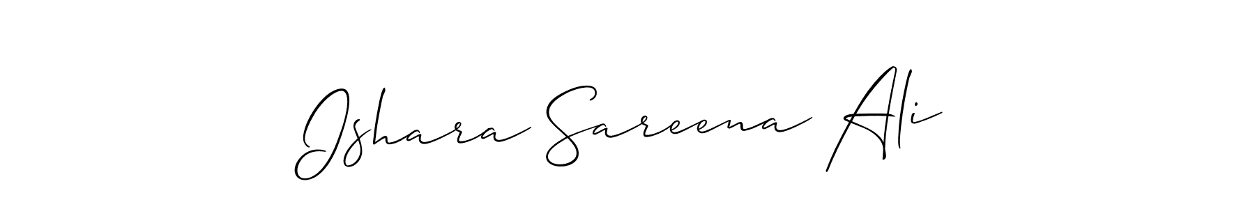 Allison_Script is a professional signature style that is perfect for those who want to add a touch of class to their signature. It is also a great choice for those who want to make their signature more unique. Get Ishara Sareena Ali name to fancy signature for free. Ishara Sareena Ali signature style 2 images and pictures png