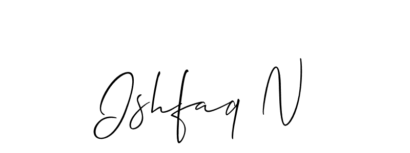 How to make Ishfaq N name signature. Use Allison_Script style for creating short signs online. This is the latest handwritten sign. Ishfaq N signature style 2 images and pictures png