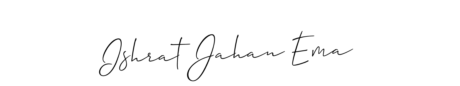 The best way (Allison_Script) to make a short signature is to pick only two or three words in your name. The name Ishrat Jahan Ema include a total of six letters. For converting this name. Ishrat Jahan Ema signature style 2 images and pictures png