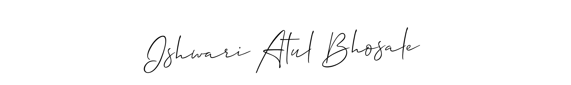 if you are searching for the best signature style for your name Ishwari Atul Bhosale. so please give up your signature search. here we have designed multiple signature styles  using Allison_Script. Ishwari Atul Bhosale signature style 2 images and pictures png