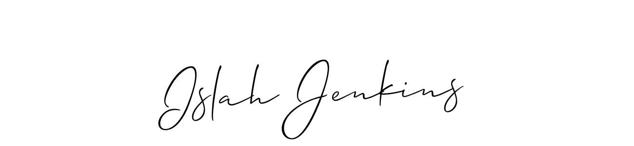 The best way (Allison_Script) to make a short signature is to pick only two or three words in your name. The name Islah Jenkins include a total of six letters. For converting this name. Islah Jenkins signature style 2 images and pictures png